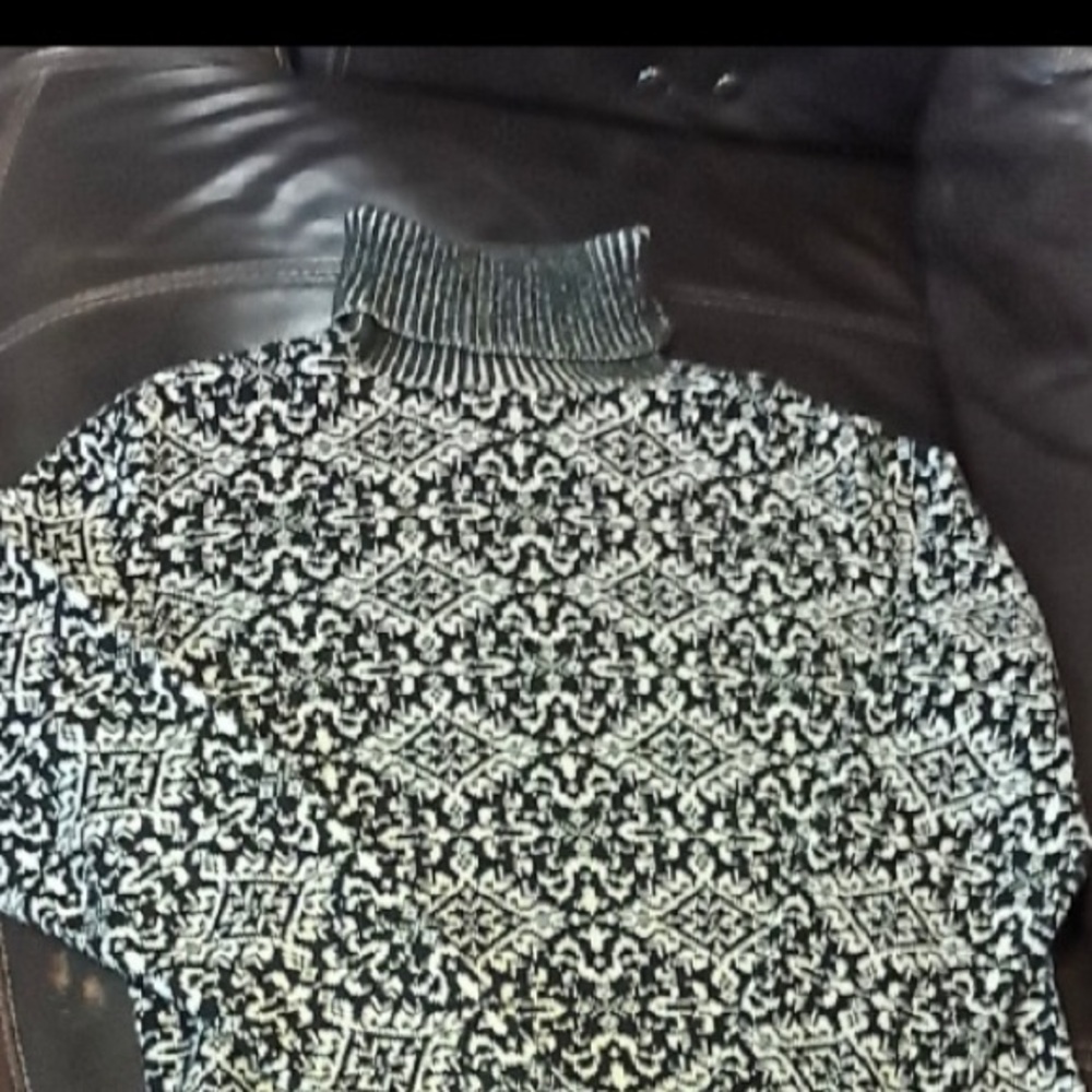 Talbots Black And White Patterned Turtleneck Swea… - image 3